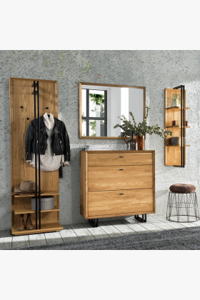 Flurmöbel Set Eiche Holz Schuhschrank Spiegel Garderobe